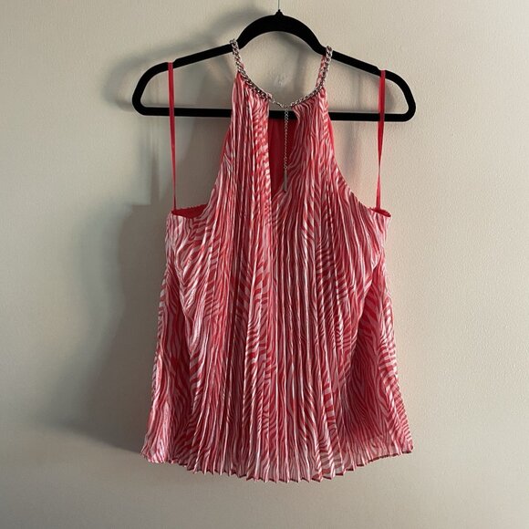 Michael Kors L Pink Zebra Print Sleeveless Chain Detail Pleated Halter Top NWT - Picture 12 of 13